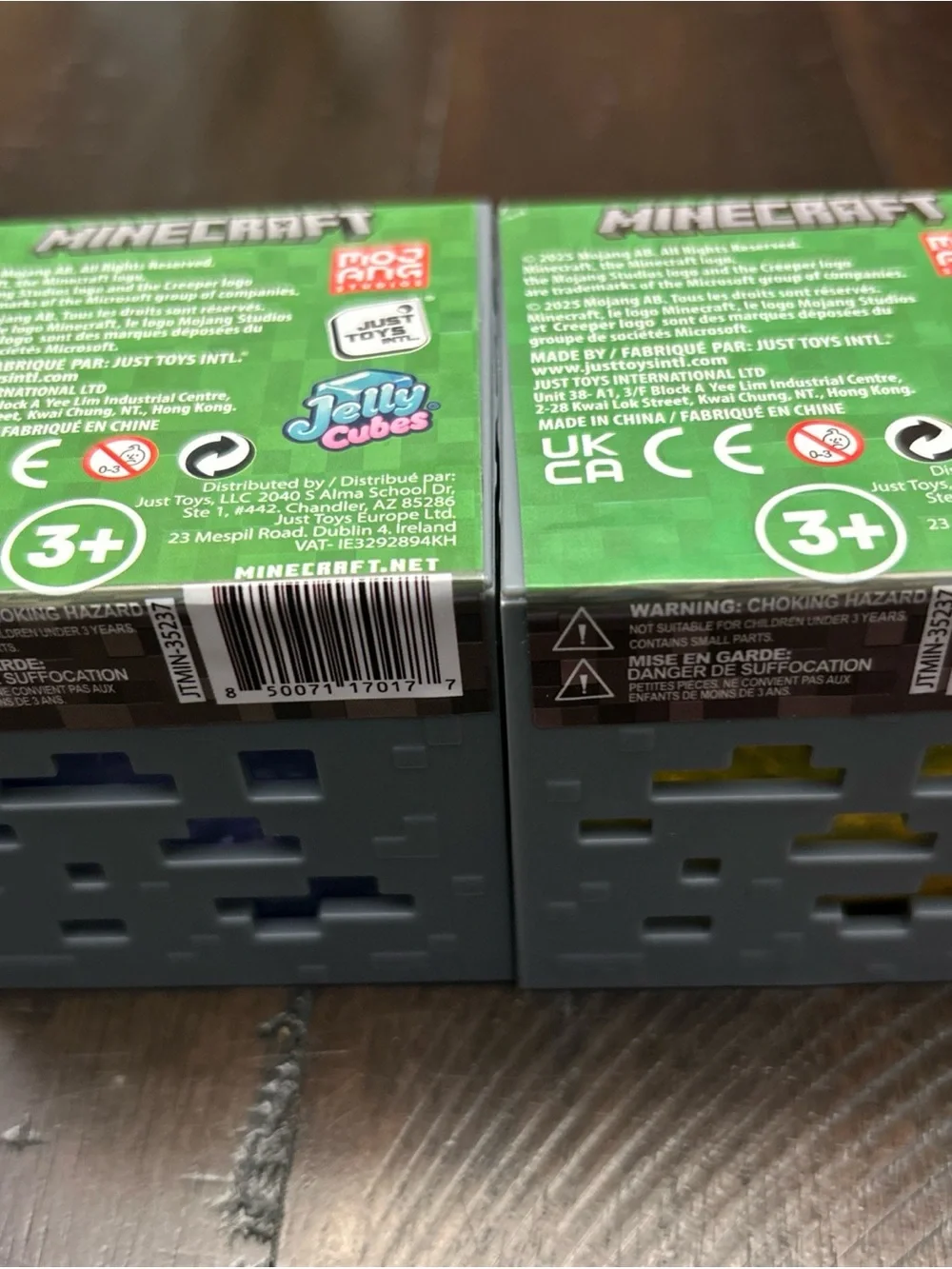 2 Minecraft Jelly Cubes.  Purple and Yellow.